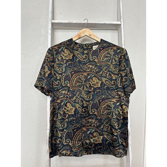 Vintage Kasper ASL Sz 10 100% Silk Blouse Paisley Printed Rich Colors Hong Kong - Picture 1 of 4